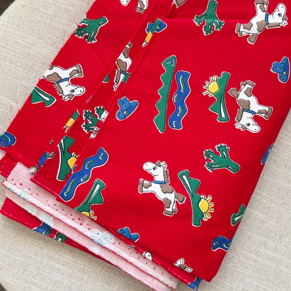 Vintage Oshkosh B’Gosh Cowboy Corduroy Sewing Fabric - Horse Cactus Cowboy Hat